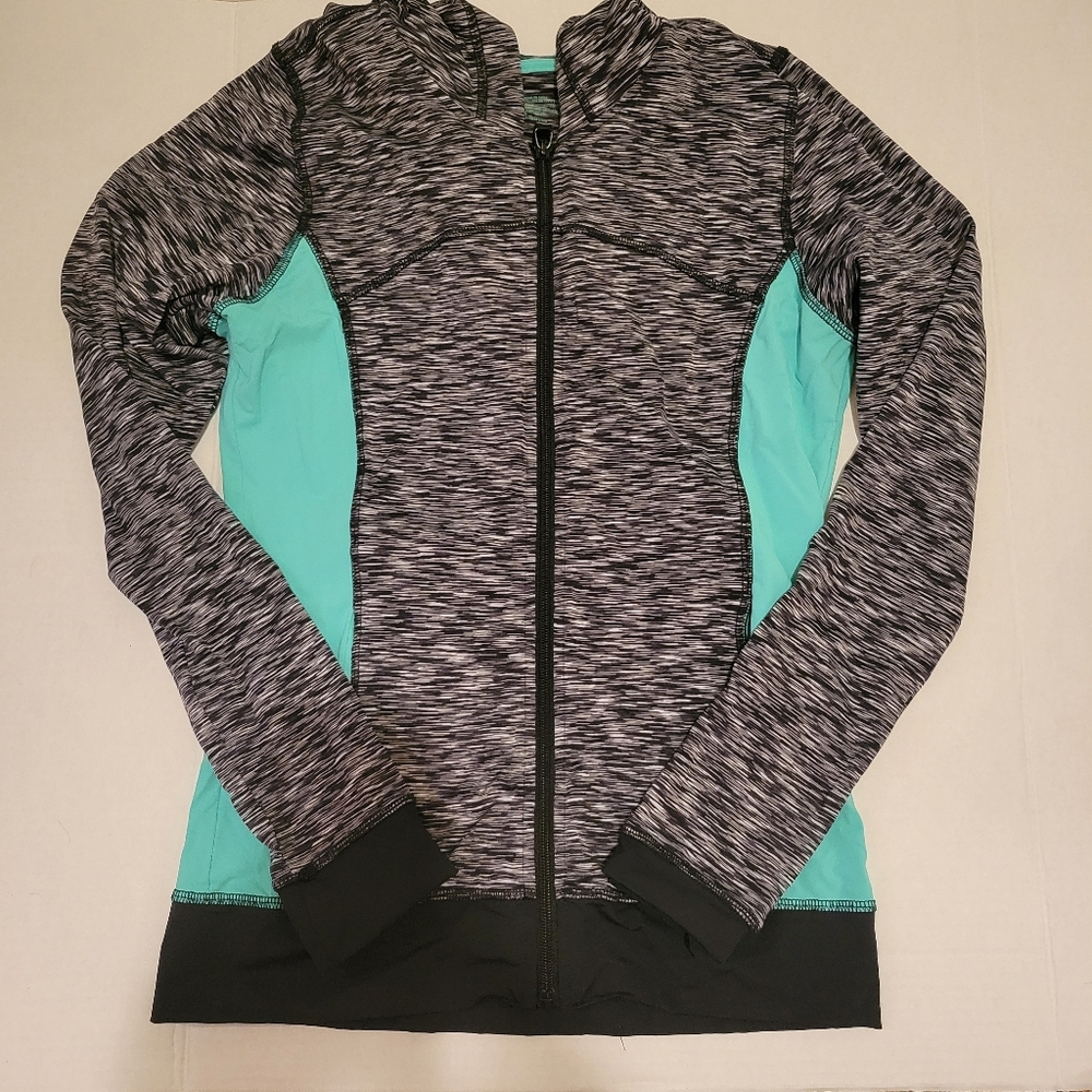ANNE COLE LOCKER Black White Green Space Dye L/S Hoodie Jacket Cover Up Womens m